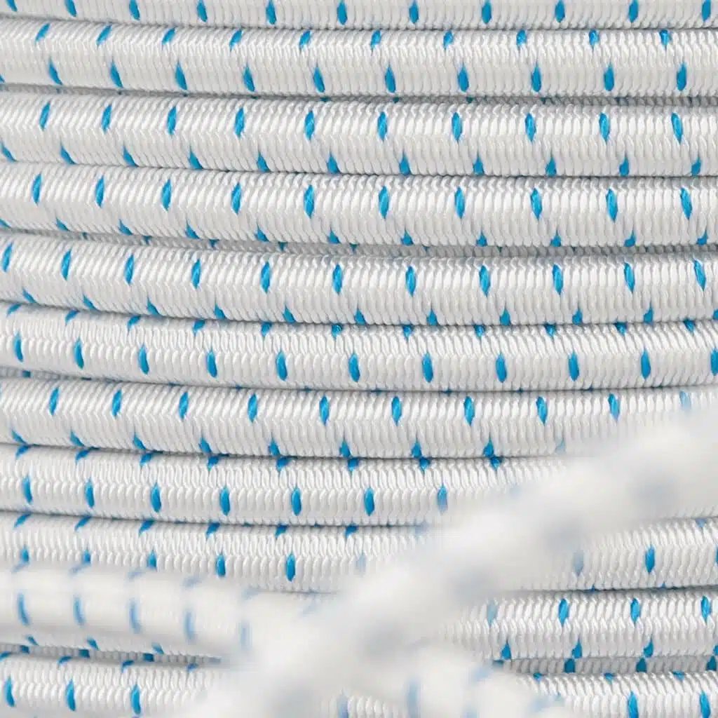 Rubber cord on spool, blue, detailed image, white PolyRopes Rubber cord on spool, blue, detailed image, white PolyRopes